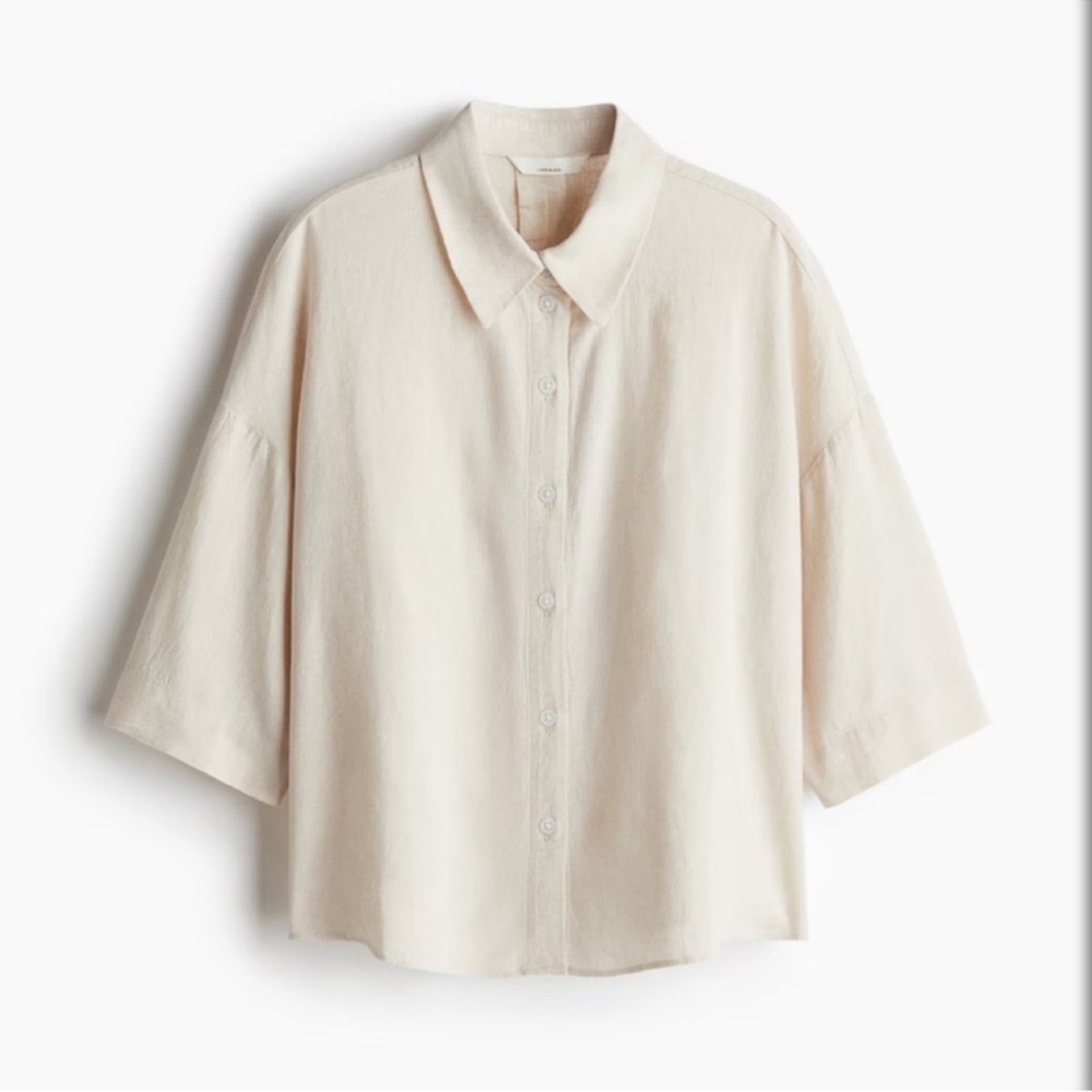 H&M 100% linen short sleeve button up shirt